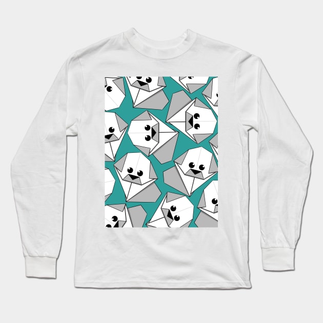 Origami Puppy Teal Long Sleeve T-Shirt by Sketchbook ni Abi